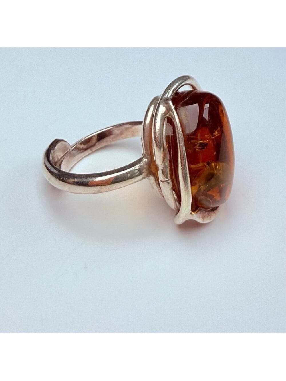 Modernist 9.8 CT Baltic Honey Amber Nested Sterling Silver VITGE Ring Adjustable - Picture 6 of 11
